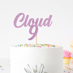 Cloud 9 Cake Glitter Topper - 9th Birthday Party Decorations,