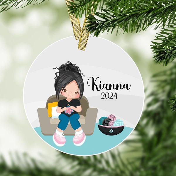 Girl Crocheting Personalized Christmas Ornament, Crochet Ornament, Personalized Gift,  Knitting Ornament, Crafting ornament,