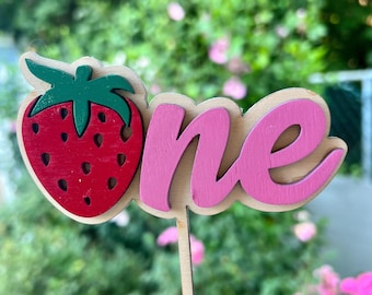 Strawberry Cake Topper - Berry First Birthday, Sweet One Birthday Party, Strawberry Birthday Topper, Strawberry Wood Topper