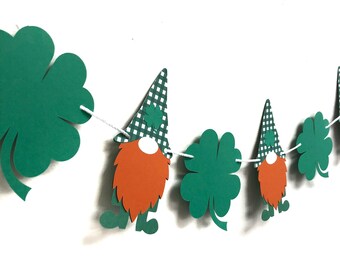 St Patrick’s Day Gnome Garland - Home Decor, Gnome Banner, Party Decoration, St Paddys Day, Garden Gnome