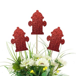 Fire Hydrant Centerpiece Picks - Firehouse Party, Birthday Party, Table Decoration, Firefighter Party, Party Decor
