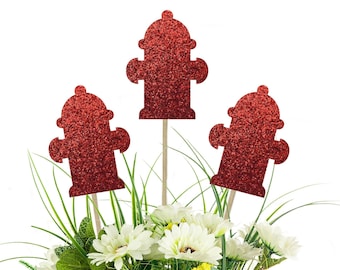 Fire Hydrant Centerpiece Picks - Firehouse Party, Birthday Party, Table Decoration, Firefighter Party, Party Decor