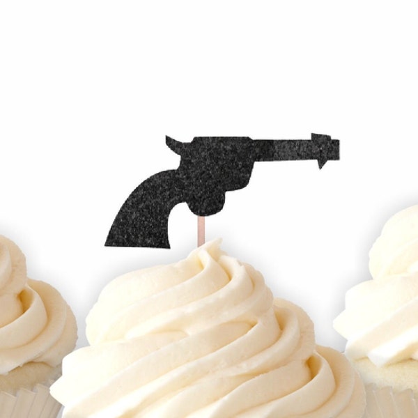 Pistol Cupcake Toppers, Gun Cupcake Toppers, Pistols or Pearls, Gender Reveal, Cowboy Party Decorations, Western Cupcake Toppers, Food Picks