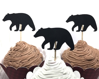 Bear Cupcake Toppers  - Wilderness theme, food Picks, Lumberjack Party, Party Decor, Woodland Party, We Can Bearly wait, Baby shower