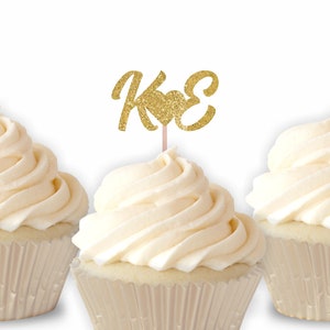 Wedding Cupcake Topper - Custom Wedding Sign, Engagement Party Cupcakes, Bridal Shower Decorations, Initials Decor