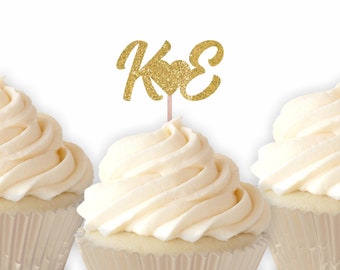 Wedding Cupcake Topper - Custom Wedding Sign, Engagement Party Cupcakes, Bridal Shower Decorations, Initials Decor