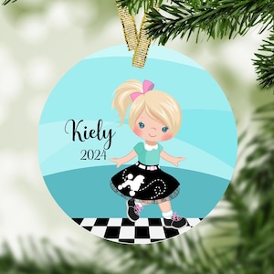 Poodle Skirt Christmas Ornament - Sock Hop, Personalized Gift, Dancer Ornament, Girl Dancing, Saddle Shoes, 50s Ornament