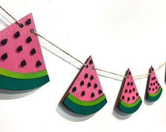 Watermelon Garland, Wood Banner, Fireplace Banner, Summer Garland, Home Decor, Summer Banner, One in a Melon
