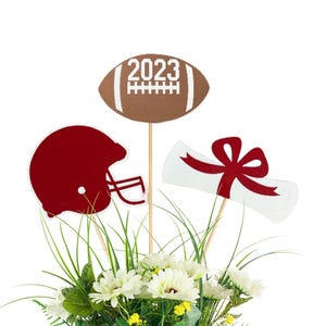 Centro de mesa para fiesta de graduación, juego de 6 piezas, promoción de 2026, jugador de fútbol, graduado de secundaria, decoraciones para fiestas - Decoración de mesa
