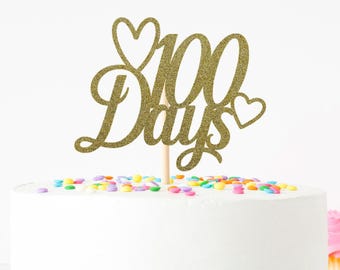 Glitter 100 Days Cake Topper, Baby Party Decor Sign