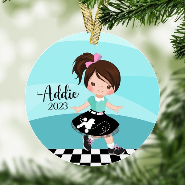 Poodle Skirt Christmas Ornament - Sock Hop, Personalized Gift, Dancer Ornament, Girl Dancing, Saddle Shoes, 50s Ornament