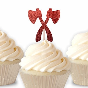 Axe Cupcake Toppers - Lumberjack Party, Axe Throwing, Bachelorette Party, Forest Party Them, Camping Birthday Party Decor