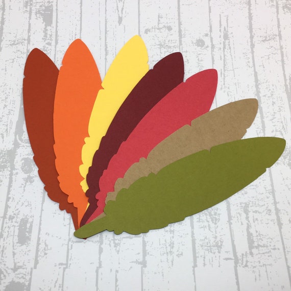 Paper Die Cut Feathers 5 Thanksgiving Table Place Cards Autumn Craft Turkey  Feather Bulletin Board 