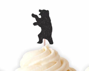 Bear Glitter Cupcake Toppers, Woodland Party Decorations, Forest Party , Lumberjack Party, Buffalo Plaid Party, Bear Food Picks