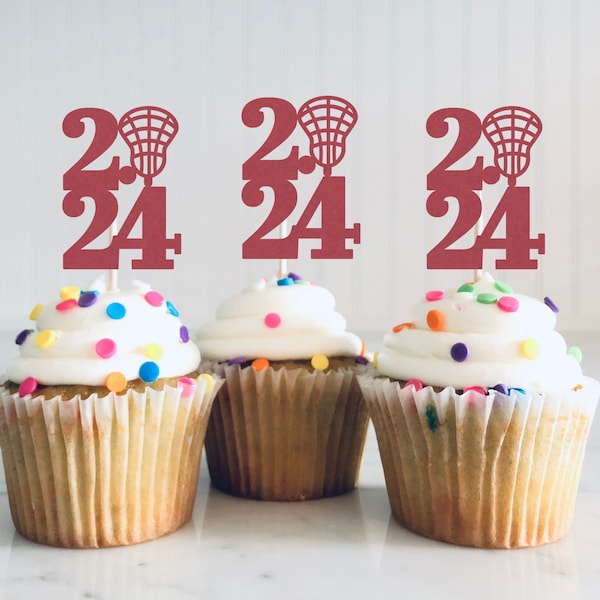 2024 Lacrosse Cupcake Toppers - Graduation Party Cupcake Toppers, Dessert Table food Picks, College Graduation Party, Lacrosse Player