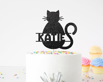 Custom Cat Cake Topper - Cat Name, Centerpiece pick, Personalized topper, Cat Birthday Cake, Kitten Theme, Cat Party, Birthday Party