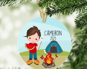 Camping Christmas Ornament, Personalized Gift, Camper Ornament, First Camping Trip, Campfire