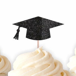Graduation Cupcake Toppers - Glitter Topper, Graduation Party, Class of 2025, High School Grad, Graduation Cap