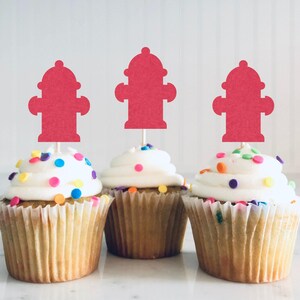 Fire Hydrant Cupcake Toppers - Firehouse Birthday Party food Picks, Fire Engine party decor