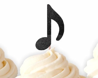 Music Note Glitter Cupcake Toppers, Music Party Decorations, Rock Star Cupcake Toppers, Rock n Roll Party Decor, Music Theme Birthday Decor