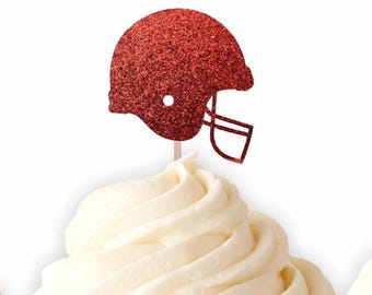Football Helmet Cupcake Toppers, Sports Themed Party, Football Cupcake Toppers, graduation Party Decor, football Party