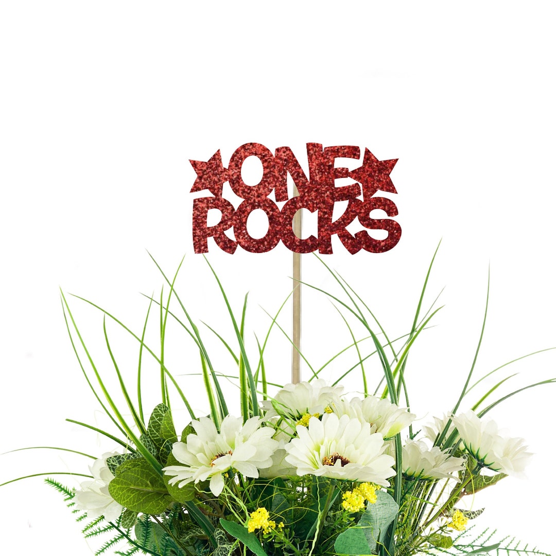One Rocks Part Decor One Rocks Glitter Centerpiece Picks 1st Birthday Party, Rockstar Party ...