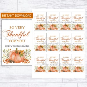 Printable Thankful For You Thanksgiving Tags - Holiday Digital Download