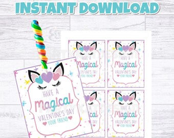 Unicorn Printable Valentine Tag -Unicorn Pop Instant Download, Lollipop Printable Kids Valentine