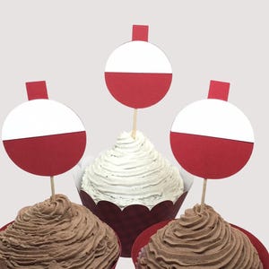 Fishing Theme First Birthday Party Bobber Cupcake Toppers - food Picks - Party Decorations - The Big One - Fish Party