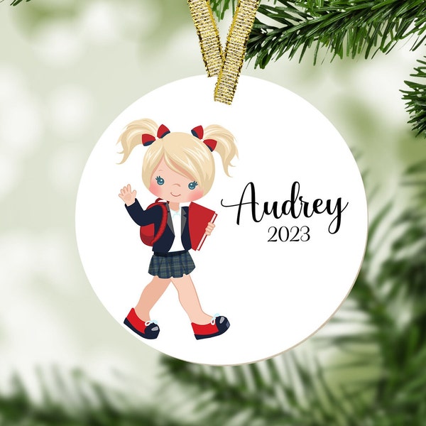 Private School Christmas Ornament - Personalized Gift, School Ornament, Catholic School, Girl in uniform, Preschool Ornament