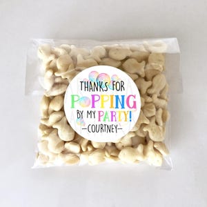 Thanks For Popping By Bubble Party Stickers, Personalized Favor Labels, Bubble Theme