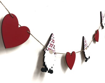 Valentine's Day Gnome Garland - Home Decor, Fireplace Decoration, Gnome Garland, Garden Gnome, Gnome Banner