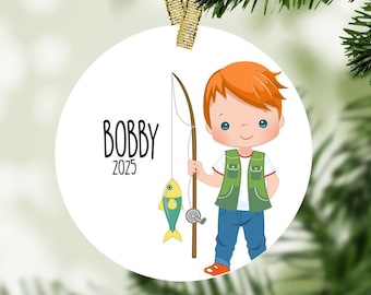 Boy Fishing Personalized Christmas Ornament - Fishing Ornament Personalized Gift