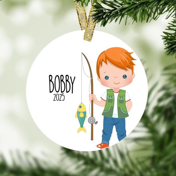 Boy Fishing Personalized Christmas Ornament - Fishing Ornament Personalized Gift