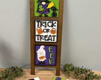 Letrero intercambiable de Halloween - Decoración de escalera inclinada - Decoración de bandeja escalonada - Letreros de madera