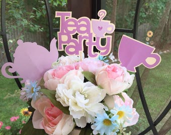 Tea Party Table Decorations - 6 Piece Set, Centerpiece Picks, Wonderland Theme, Garden Party, Birthday Party