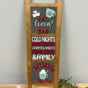 Hot Cocoa Interchangeable Sign - Leaning Ladder Decoration. Christmas Tiered Tray Decor, Wood Signs
