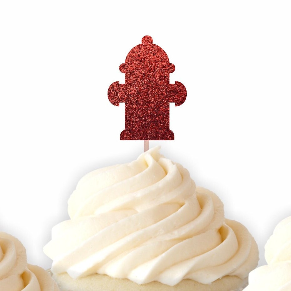 Fire Hydrant Cupcake Toppers Firefighter Party Decor Fire House Party Decor Food Picks Dalmatian Party Fire Truck Party