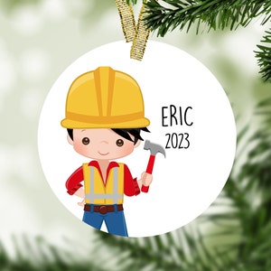 Construction Worker Personalized Christmas Ornament - Road Worker, Carpenter Ornament, Construction Ornament,