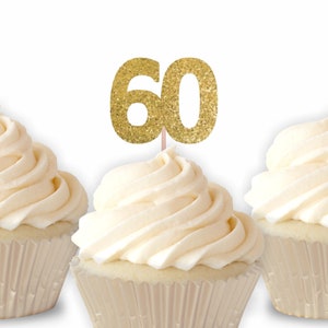 60 Cupcake Toppers - 60th Birthday Party Decorations, Wedding Anniversary, Table Decorations,