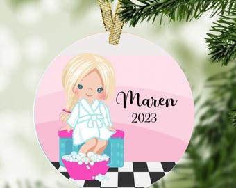 Spa Christmas Ornament - Personalized Ornament, Spa Party, Pedicure Girl, Girl Ornament, Nail Tech Gift, Pedicure Gift, Spa Gift