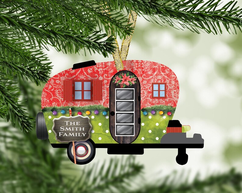 Adorno navideño de caravana: regalo de camping, decoración navideña personalizada, adorno de caravana, regalo personalizado imagen 1