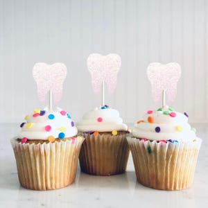 Tooth Cupcake Toppers - Glitter Topper, Dentist Graduation Party, Dental Hygienist, Tooth Fairy, Retirement Party