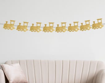 Train Garland, Glitter Train Banner, Train Party Decorations, Travel Theme Party, Train Birthday Party Supplies