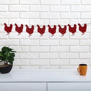 Chicken Glitter Garland, Rooster Banner, Farm & Barnyard Party Decor