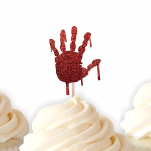 Bloody Hand Crime Scene Cupcake - True Crime Party, Crime Scene Birthday, Murder Mystery Party