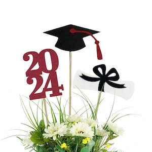 6 Piece Class of 2024 Graduation Party Decorations College Graduation, Centerpiece Picks, High School Graduation, Table Decor image 1