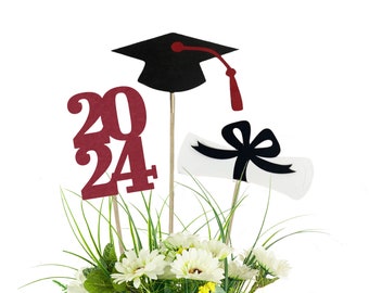 6 Piece Class of 2024 Graduation Party Decorations - College Graduation, Centerpiece Picks, High School Graduation, Table Decor