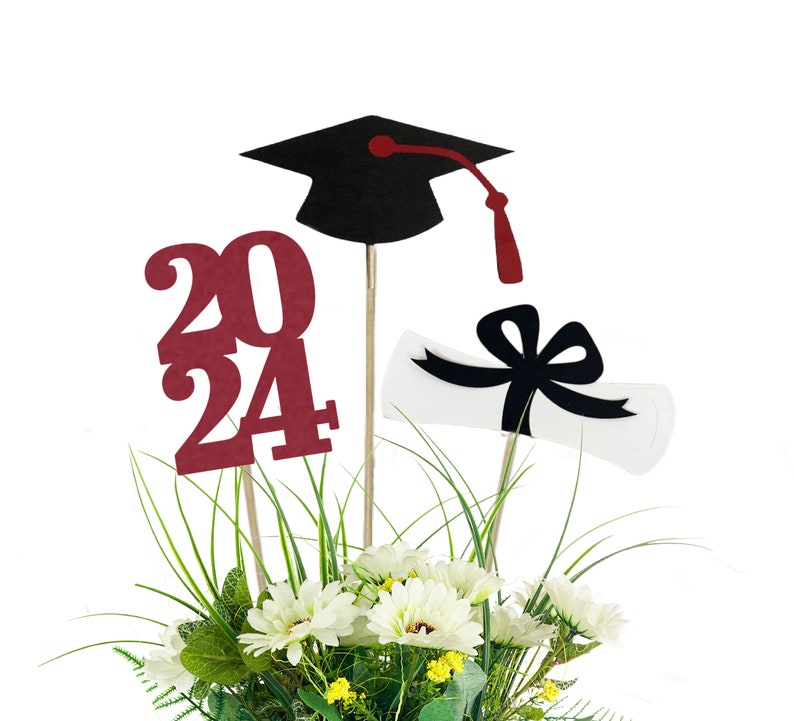 6 Piece Class of 2024 Graduation Party Decorations College Graduation, Centerpiece Picks, High School Graduation, Table Decor image 1