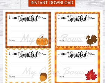 Ich bin dankbar – Digitaler Download – Druckbare Thanksgiving-Karten – Tischkarten zum Ausdrucken